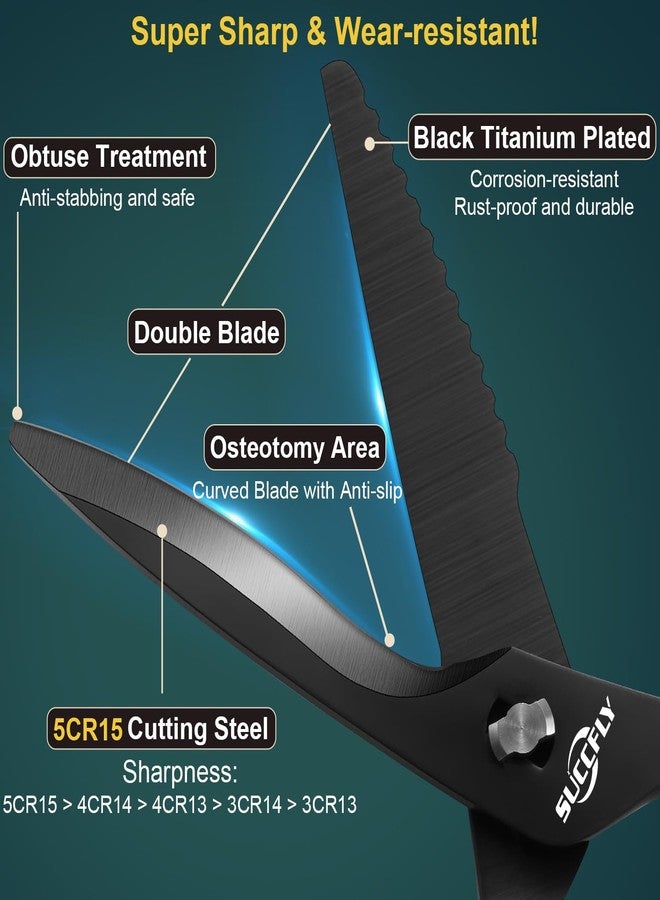 SUCCFLY Kitchen Scissors for Food，Premium Kitchen Shears Heavy Duty，8.8″Ultra Sharp Meat Scissors Detachable Blade，All Steel Poultry Shears Black Titanium Plated，Anti-Slip Cooking Scissor All Purpose - Image 3