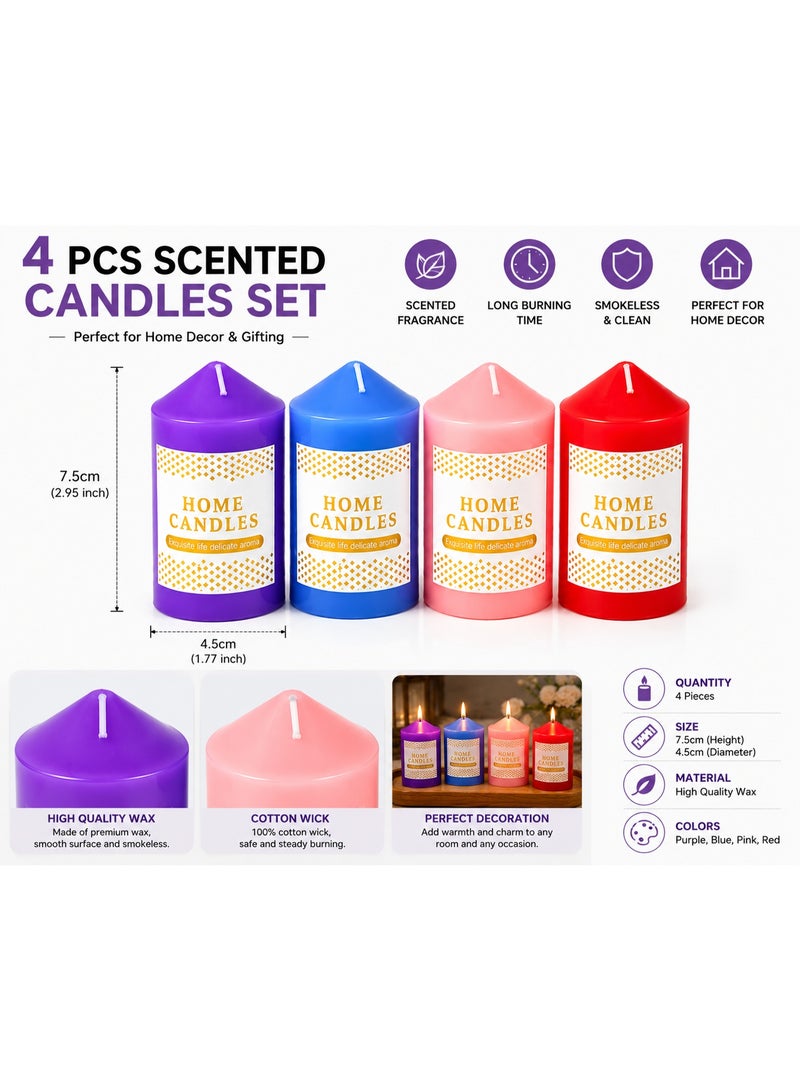 Scented Candles Set 4 Pieces, Multi Color Long Burning Decorative Candles For Home Decor, Bedroom, Living Room, Bathroom, Gifts & Special Occasions - Image 3