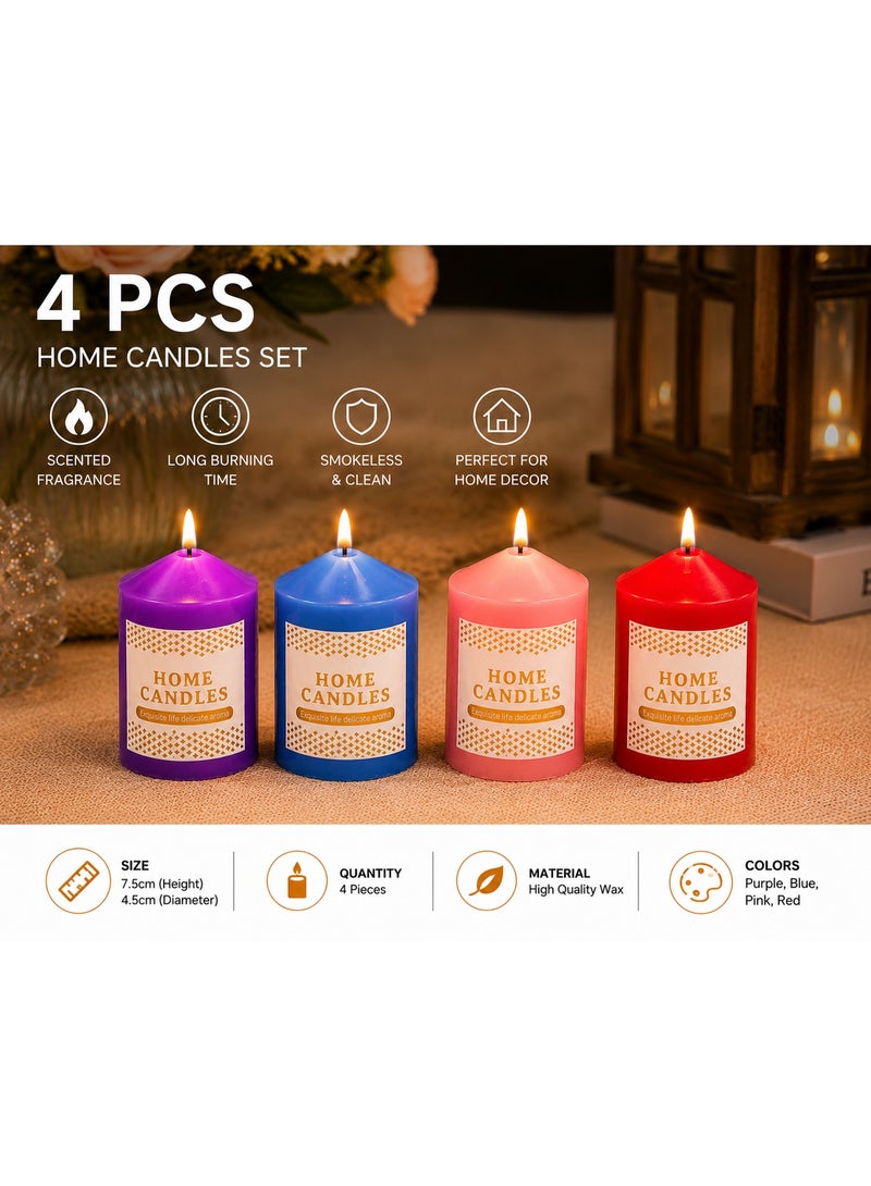 Scented Candles Set 4 Pieces, Multi Color Long Burning Decorative Candles For Home Decor, Bedroom, Living Room, Bathroom, Gifts & Special Occasions - Image 1