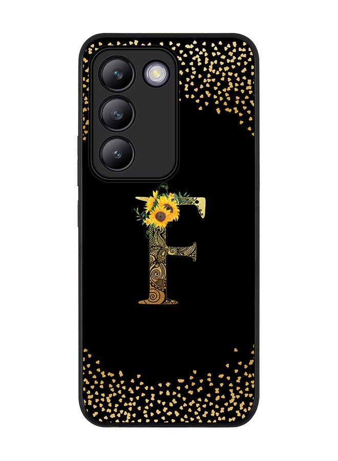 Stylizedd Rugged Black edge case for Vivo V30 Lite 5G, Flexible Cover -  Custom Monogram Initial Letter Mandala Floral Pattern Alphabet - F ( Black ) - Image 1