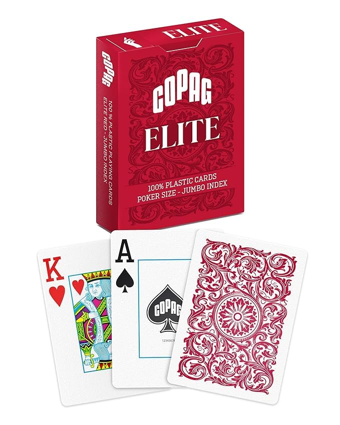 Copag Elite 100% Plastic Playing Cards, Poker Size Jumbo Index Single Deck (Red) - Image 1