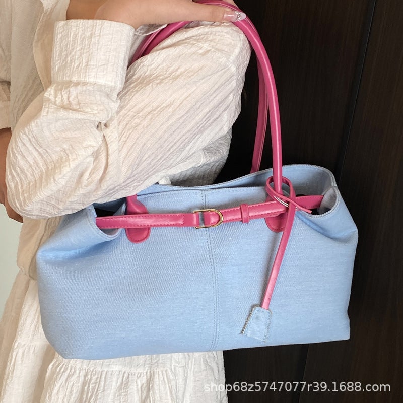 Commuting Large Capacity Bag Women'S Contrast Color Handbag Casual Fashion Shoulder Tote Bag - Image 5