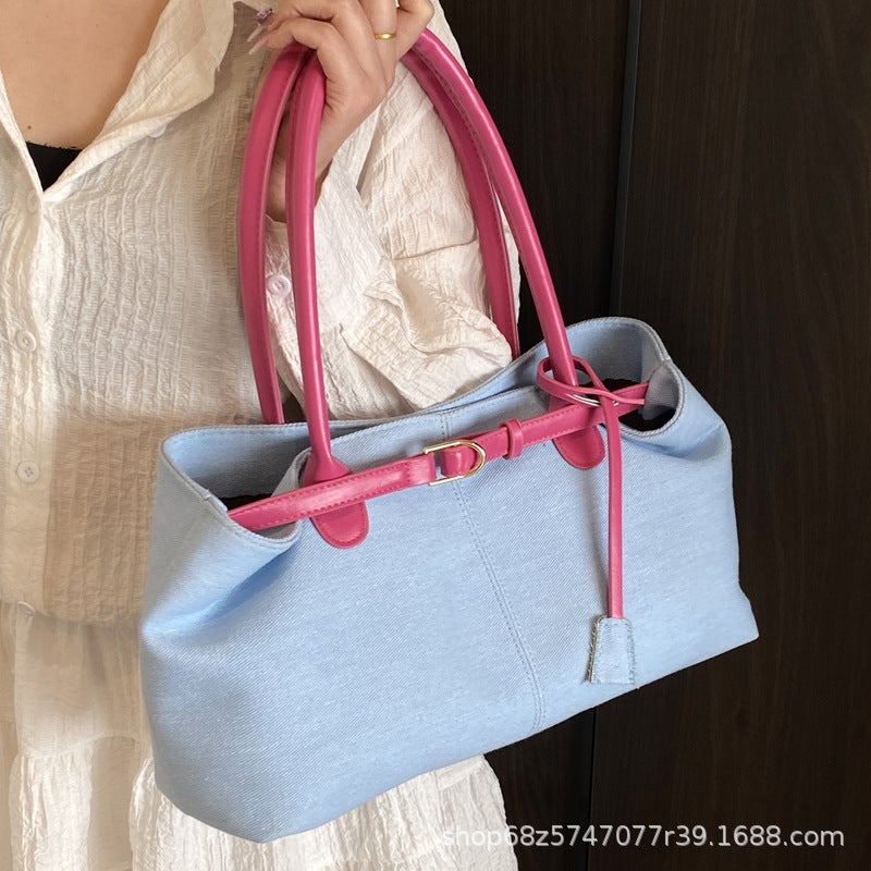 Commuting Large Capacity Bag Women'S Contrast Color Handbag Casual Fashion Shoulder Tote Bag - Image 2