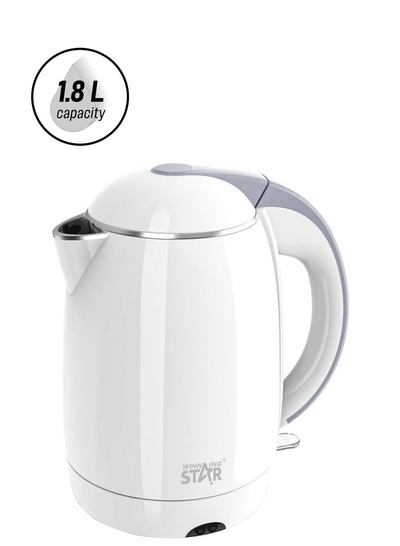 vesus غلاية، ستانلس ستيل، غلاية بدون سلك، قدرة 1800 واط، 1.8 لتر، غلاية كهربائية مع إيقاف تلقائي عند الفراغ، غلاية باللون الأبيض - Image 1