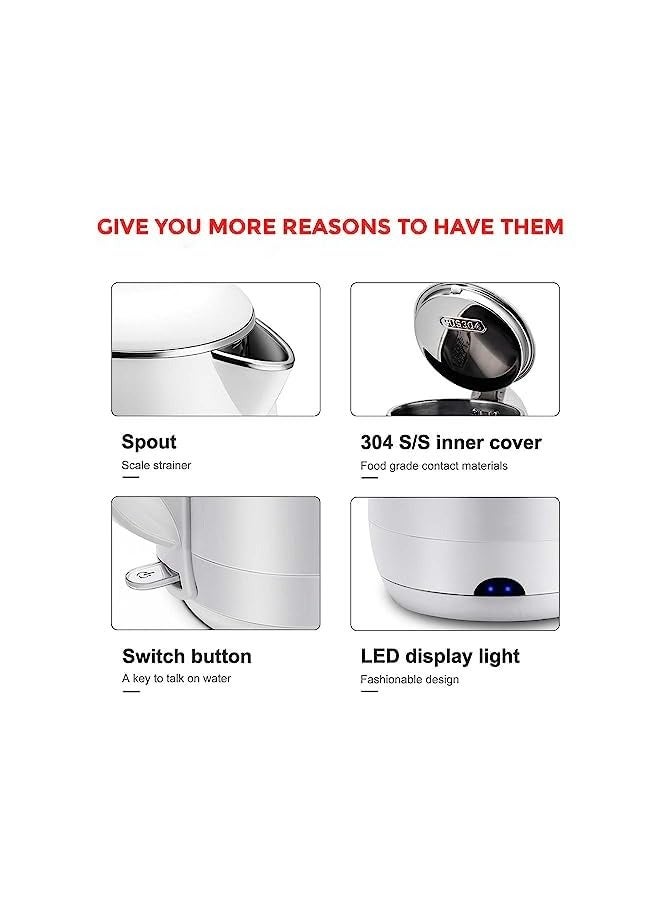 vesus غلاية، ستانلس ستيل، غلاية بدون سلك، قدرة 1800 واط، 1.8 لتر، غلاية كهربائية مع إيقاف تلقائي عند الفراغ، غلاية باللون الأبيض - Image 4