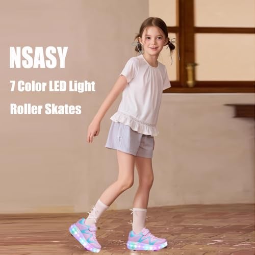 Nsasy Roller Shoes USB Charge Girls Boys Sneakers with Wheels LED Roller Skates Shoes - Image 2