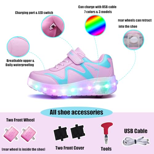 Nsasy Roller Shoes USB Charge Girls Boys Sneakers with Wheels LED Roller Skates Shoes - Image 3
