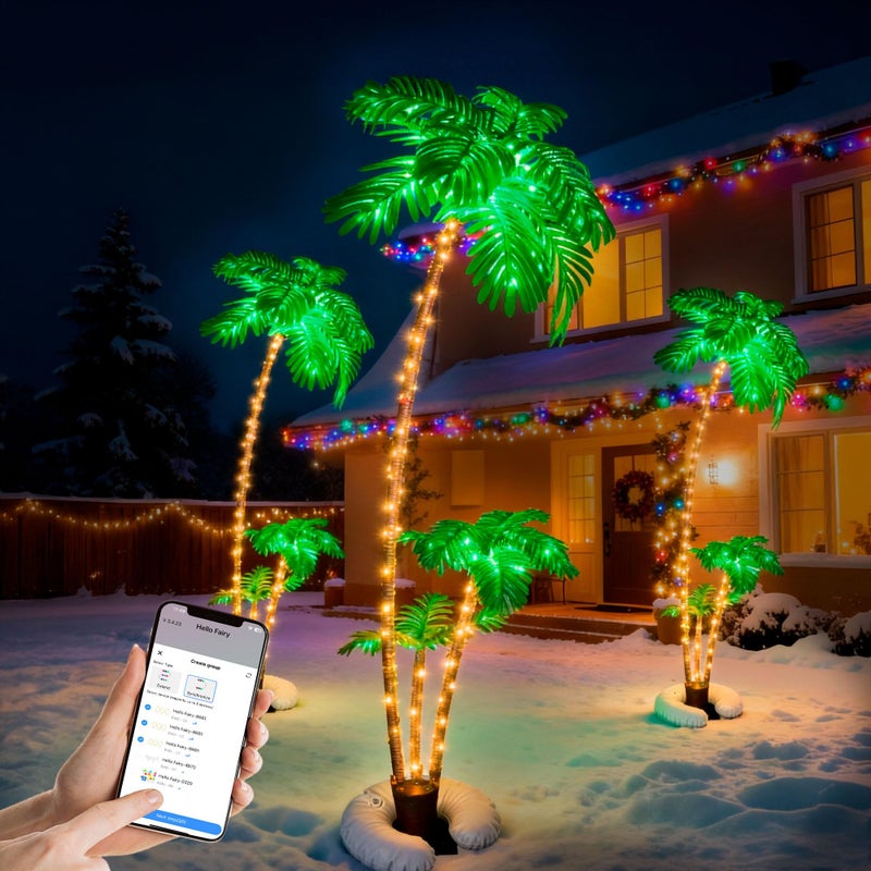 POPOTAN 6Ft Christmas Palm Tree with 3 Branches, App & Remote Control, Music Sync, Multi-Tree Grouping Function, Warm White Dimmable Lights, Timer Function, Indoor & Outdoor Holiday Decor Yard & Garden - Image 3