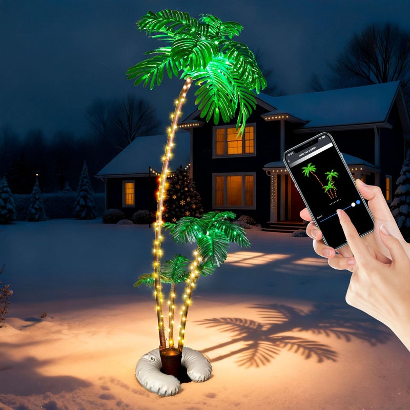 POPOTAN 6Ft Christmas Palm Tree with 3 Branches, App & Remote Control, Music Sync, Multi-Tree Grouping Function, Warm White Dimmable Lights, Timer Function, Indoor & Outdoor Holiday Decor Yard & Garden - Image 1