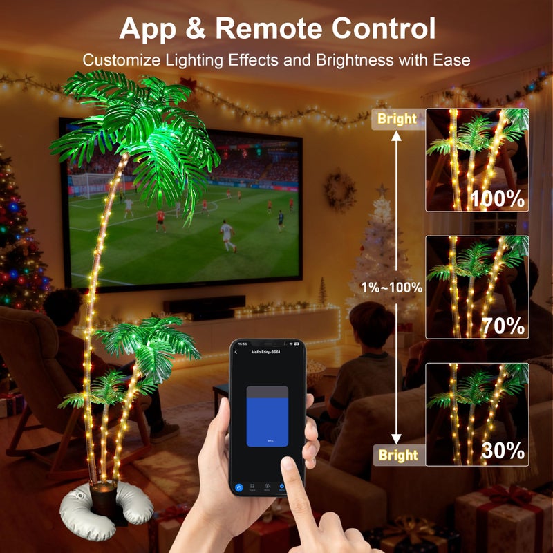 POPOTAN 6Ft Christmas Palm Tree with 3 Branches, App & Remote Control, Music Sync, Multi-Tree Grouping Function, Warm White Dimmable Lights, Timer Function, Indoor & Outdoor Holiday Decor Yard & Garden - Image 5