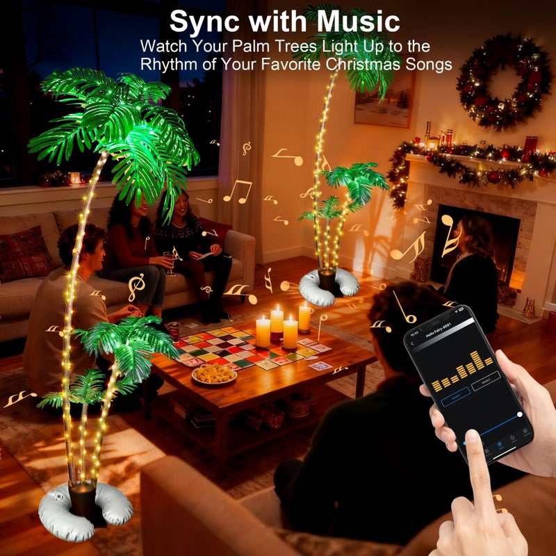 POPOTAN 6Ft Christmas Palm Tree with 3 Branches, App & Remote Control, Music Sync, Multi-Tree Grouping Function, Warm White Dimmable Lights, Timer Function, Indoor & Outdoor Holiday Decor Yard & Garden - Image 4