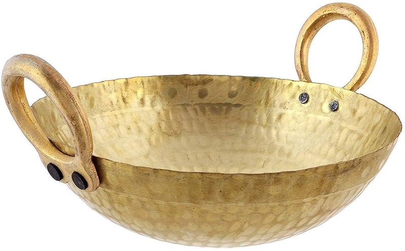 SHOPSIDEX Brass Hammered Kadhai for CookingServing Pital Kadhai Pure Brass 4 Litter - Image 3