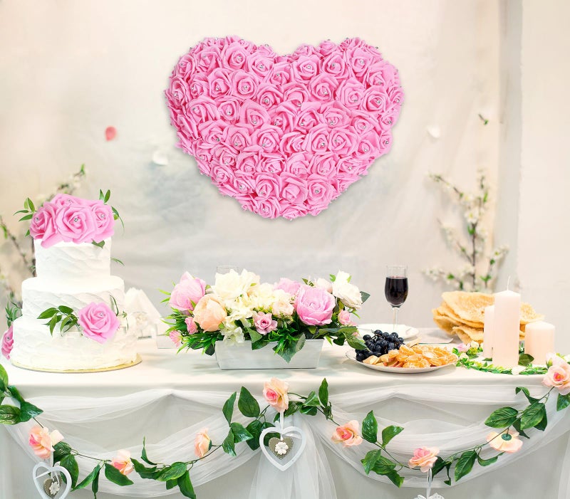 IPOPU 100pcs Pink Foam Rose Artificial Flower Bulk with Crystal 3in Real Looking Stemless Fake Roses for DIY Craft Wedding Bouquets Wall Decoration Bridal Shower Arrangement Home Decorations(Pink) - Image 4
