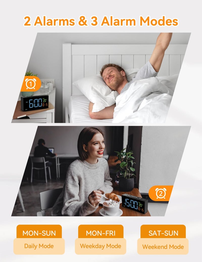 Netzu Alarm Clocks for Bedrooms, Digital Clock with Date Temperature and Weekday, Manual DST, Snooze, 2 Alarms, 4 Volumes for Living Room Home Bedside Desk (Black and Blue) - Image 3