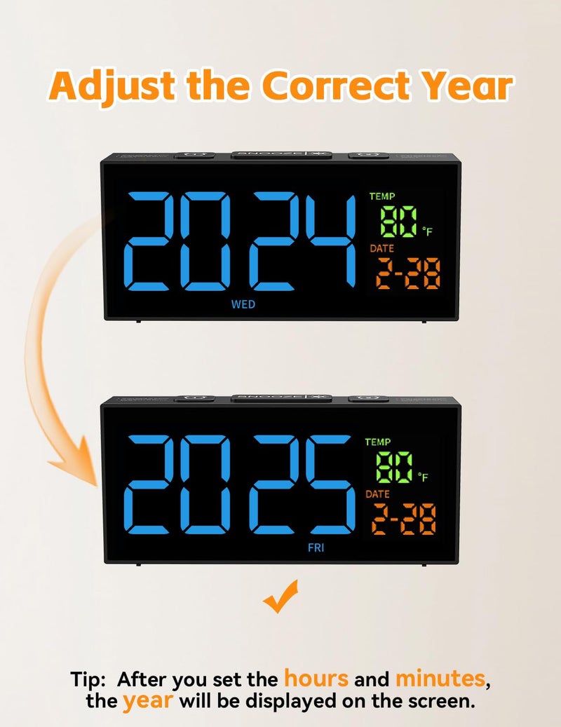 Netzu Alarm Clocks for Bedrooms, Digital Clock with Date Temperature and Weekday, Manual DST, Snooze, 2 Alarms, 4 Volumes for Living Room Home Bedside Desk (Black and Blue) - Image 4