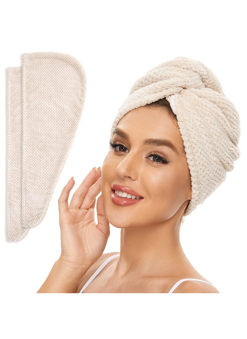 SimpleField SimpleField 2 Pack Microfiber Hair Towel Wrap for Women, Anti Frizz Quick Drying Hair Turban for All Hair Style, Absorbent and Lightweight (Beige) 