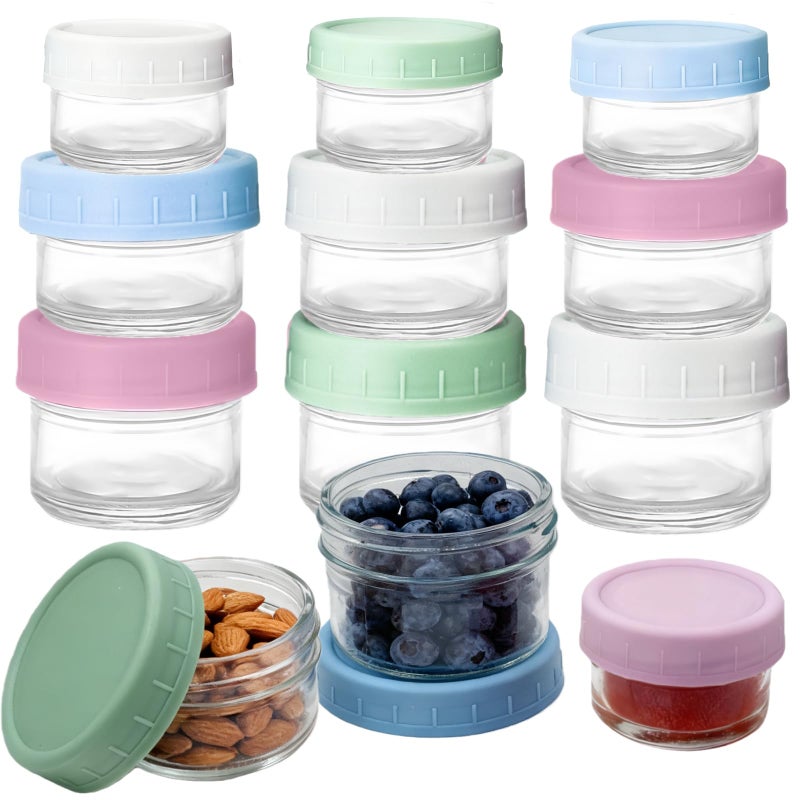 stablerice 3 Sizes of Salad Dressing Container To Go Glass Small Condiment with Lids,Sauce Cups Mini Condiment Dip Jars with Lids,Leakproof Reusable for Lunch Box Accessories,2,3 & 4 oz, Set of 12 - Image 1