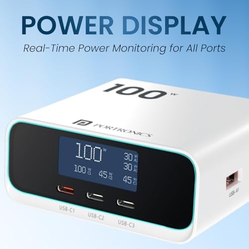 Portronics 100W Adapto 100D Fast Charging 5 Port Adaptor with LCD Power Display, 3 Type C PD Port, 2 USB-A Mach Port, Fast Charging Compatible with Laptops, Macbooks, Smartphones (White) - Image 2