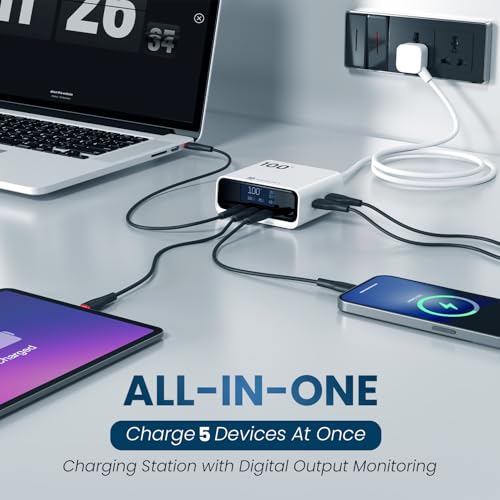Portronics 100W Adapto 100D Fast Charging 5 Port Adaptor with LCD Power Display, 3 Type C PD Port, 2 USB-A Mach Port, Fast Charging Compatible with Laptops, Macbooks, Smartphones (White) - Image 3