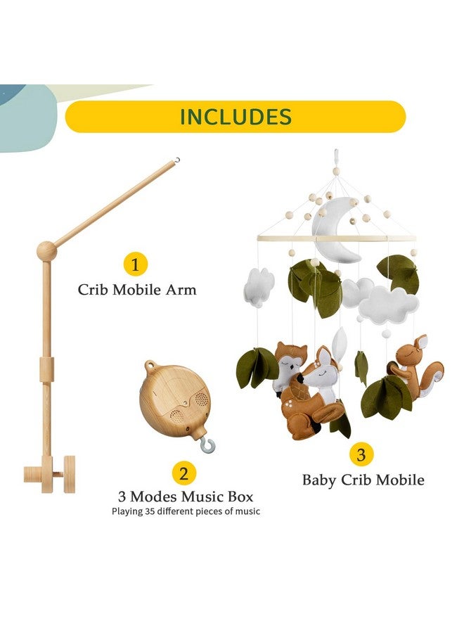 FEISIKE Woodland Animals Theme Bassinet Baby Nursery Mobiles with Modes Digital Music Box 3In1 Set-34 Inch Wooden Mobile Arm for Crib Mobile Hanger for Crib Baby Nursery Decor - Image 4