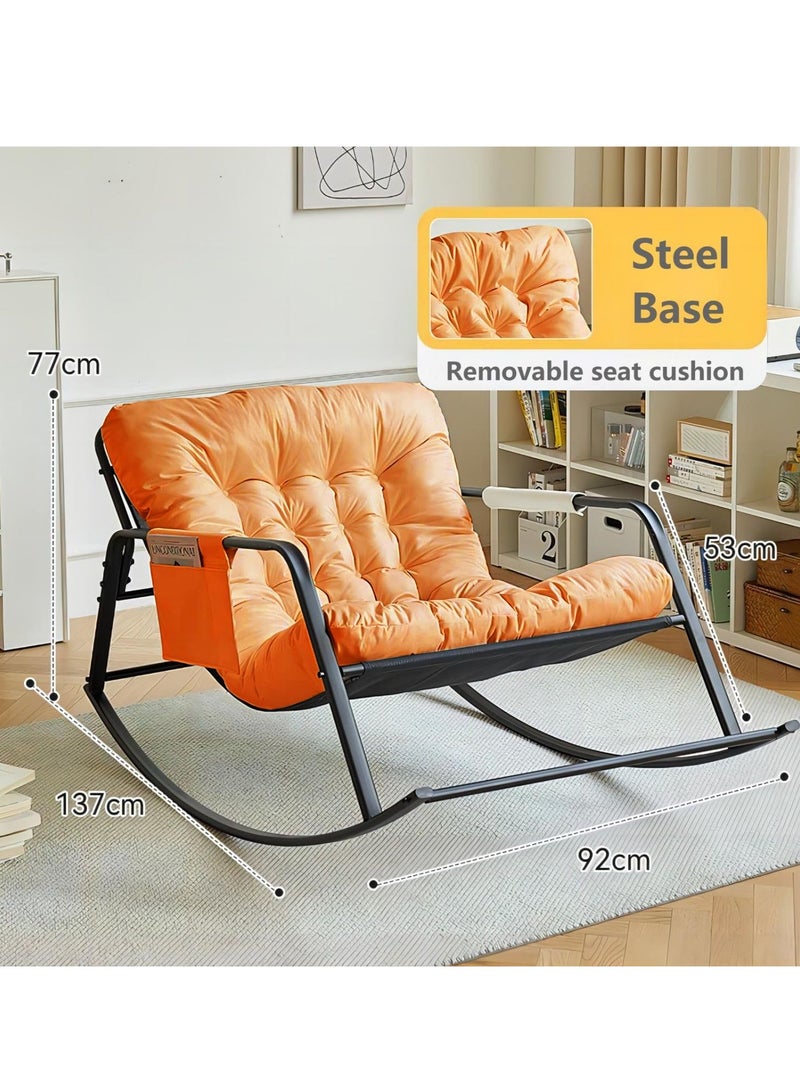 Cool Baby COOLBABY Rocking Chair Modern Style Rocking Chair With Reclining Position And Side Pockets Upholstered High Back Rocking Chair Suitable For Balcony Living Room Bedroom And Garden (Orange) - Image 2