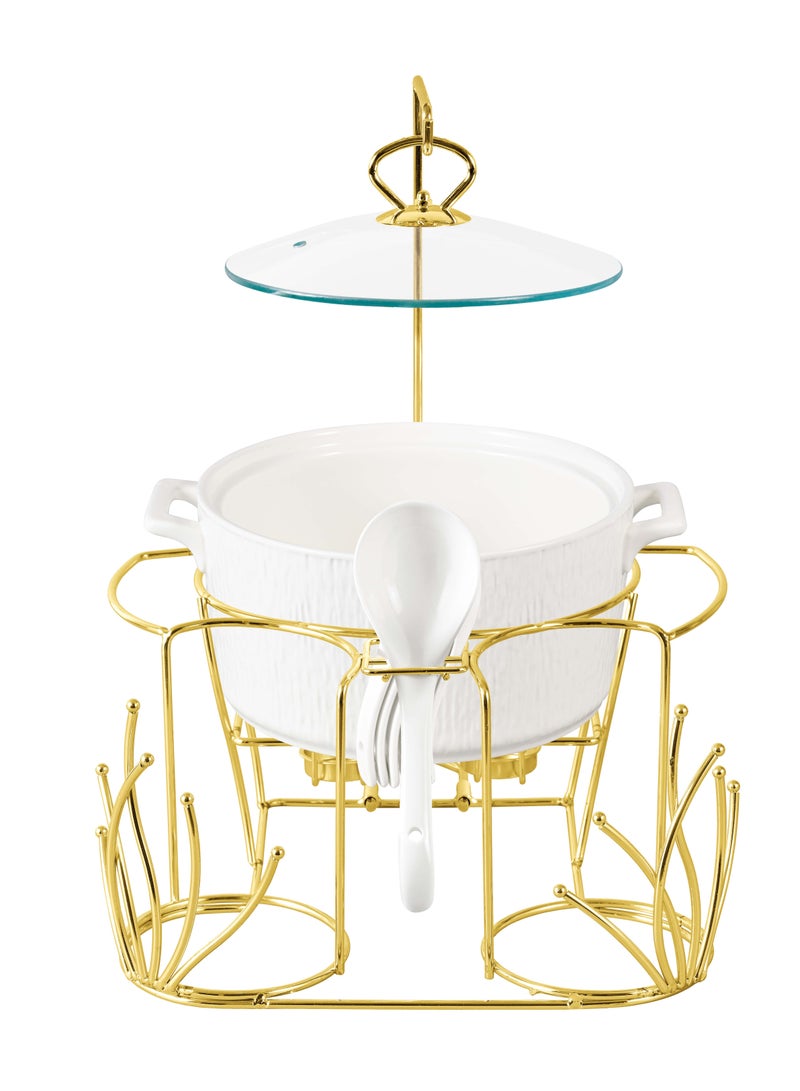 Shallow Amaya 16 Piece Soup Set with Gold Stand - Sophisticated Piece of White Porcelain Dinnerware for a Sumptuous Meal, Soup Bowls - Image 2