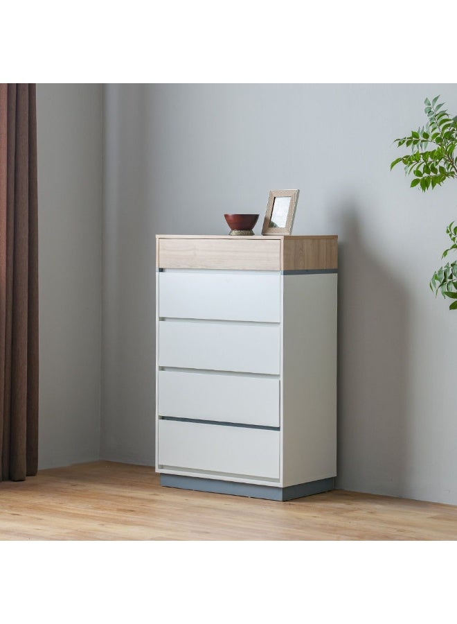DANUBE HOME خزانة فرازر ذات 5 أدراج | منظم تخزين متعدد الوظائف | خزانة أدراج موفرة للمساحة | أثاث بتصميم عصري لغرفة النوم أو غرفة المعيشة L70xW40xH111.2cm - أبيض / بلوط طبيعي - Image 1