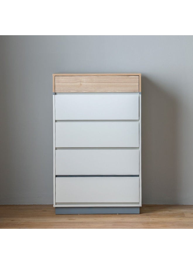 DANUBE HOME خزانة فرازر ذات 5 أدراج | منظم تخزين متعدد الوظائف | خزانة أدراج موفرة للمساحة | أثاث بتصميم عصري لغرفة النوم أو غرفة المعيشة L70xW40xH111.2cm - أبيض / بلوط طبيعي - Image 2