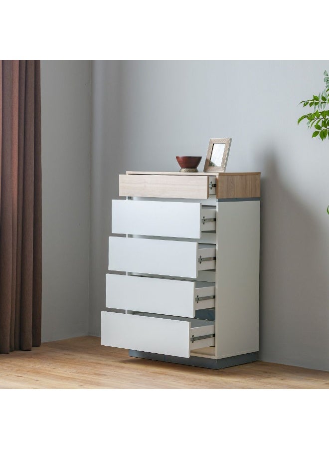 DANUBE HOME خزانة فرازر ذات 5 أدراج | منظم تخزين متعدد الوظائف | خزانة أدراج موفرة للمساحة | أثاث بتصميم عصري لغرفة النوم أو غرفة المعيشة L70xW40xH111.2cm - أبيض / بلوط طبيعي - Image 5