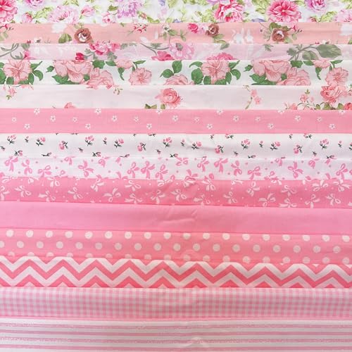 LMAEZNER 7Pcs 20" x 20" Cotton Fabric DIY Making Supplies Quilting Patchwork Fabric Fat Quarter Bundles DIY for Quilting Cotton Patchwork Cushions (14pcs Pink, 20 x 20 inches) - Image 1
