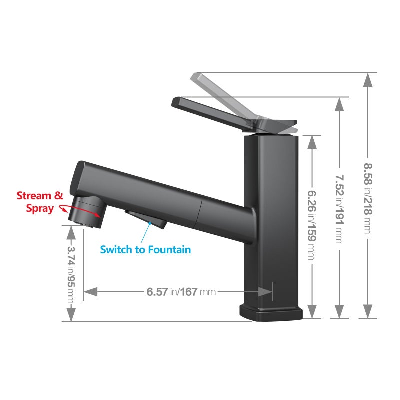 MIAOHUI Pull Out Single Hole Bathroom Faucet, 3 Spray Mode Single Handle Bathroom Faucets for Sink 1 Hole, Bathroom Sink Faucet with Pull Down Sprayer, Vanity Faucet with Fountain Mode, Matte Black - Image 5