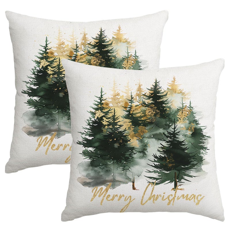 Artmag Christmas Pillow Covers 18x18 Inch Set of 2 Black Gold Merry Christmas Xmas Tree Rustic Decorative Throw Pillows Covers Winter Holiday Decor for Couch Sofa - Image 2