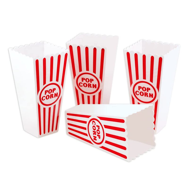 Novelty Place Plastic Red White Striped Classic Popcorn Containers for Movie Night - 7.8 inch Tall x 3.8 inch Square (4 Pack) - Image 4