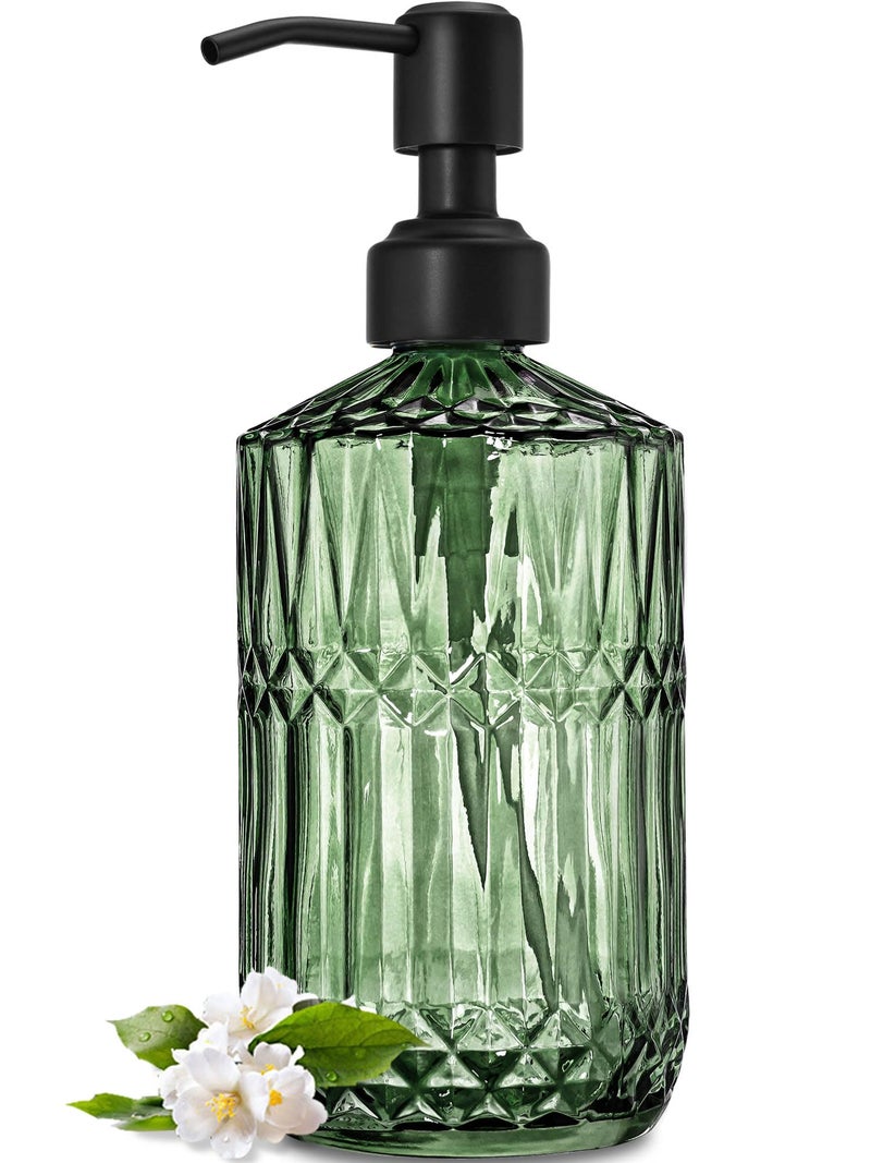 JASAI 18Oz Green Soap Dispenser with Black Rust Proof Pump, Refillable Kitchen soap Dispenser with Thick Glass, Soap Dispenser Bathroom for Hand soap, Dish Soap, Lotion, Body Wash. - Image 1