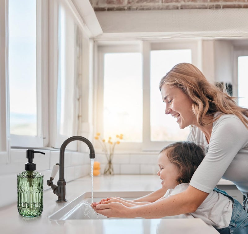 JASAI 18Oz Green Soap Dispenser with Black Rust Proof Pump, Refillable Kitchen soap Dispenser with Thick Glass, Soap Dispenser Bathroom for Hand soap, Dish Soap, Lotion, Body Wash. - Image 4