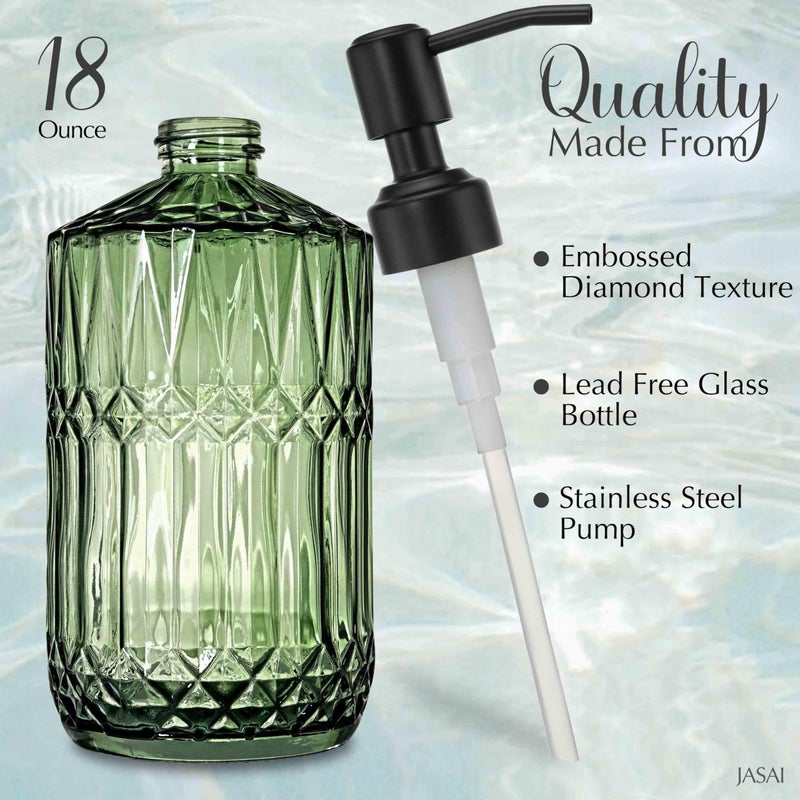 JASAI 18Oz Green Soap Dispenser with Black Rust Proof Pump, Refillable Kitchen soap Dispenser with Thick Glass, Soap Dispenser Bathroom for Hand soap, Dish Soap, Lotion, Body Wash. - Image 2