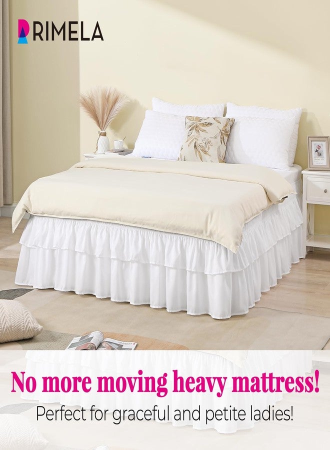 RIMELA Queen Size Ruffle Bed Skirt 16 Inch Drop - White Double Layered Wrap Around Dust Ruffle, Romantic Cute Design Bedskirt with High-Density Fabric, Soft Stretchy, Easy Install for Queen Bed - Image 2