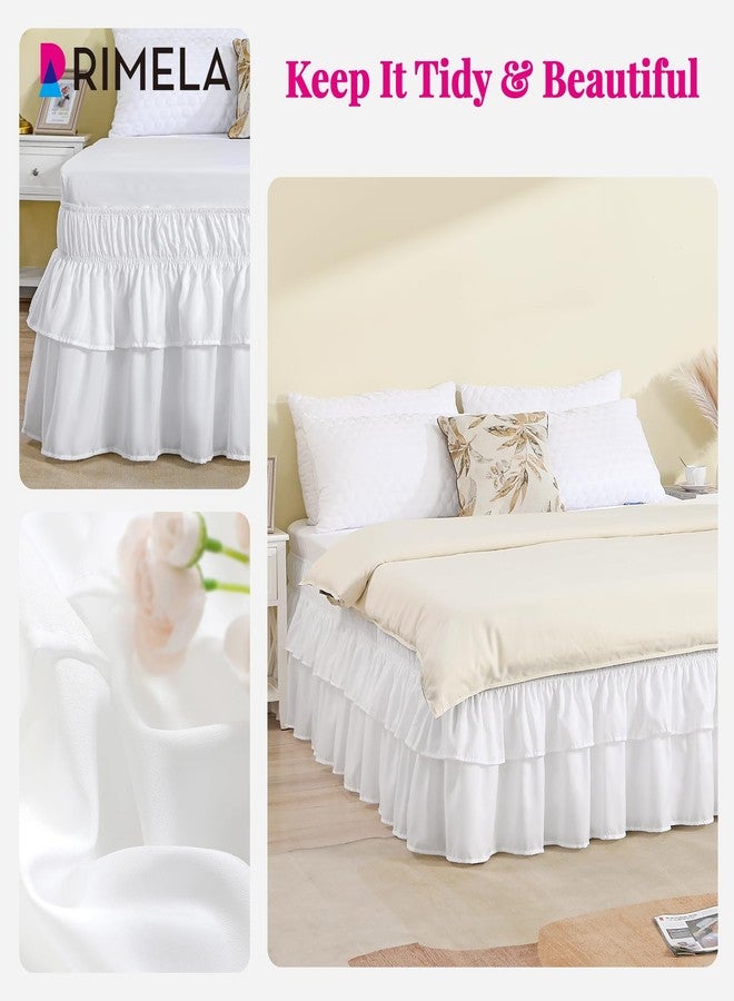RIMELA Queen Size Ruffle Bed Skirt 16 Inch Drop - White Double Layered Wrap Around Dust Ruffle, Romantic Cute Design Bedskirt with High-Density Fabric, Soft Stretchy, Easy Install for Queen Bed - Image 3