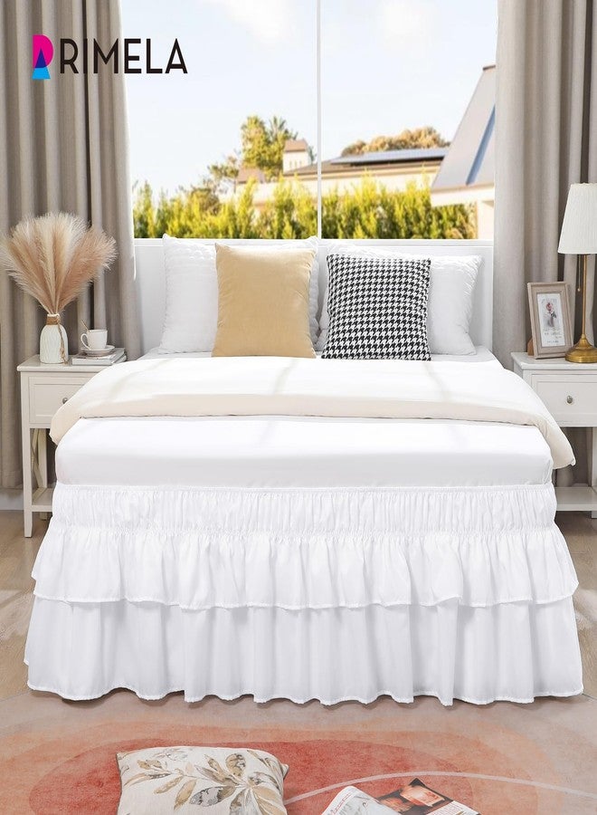 RIMELA Queen Size Ruffle Bed Skirt 16 Inch Drop - White Double Layered Wrap Around Dust Ruffle, Romantic Cute Design Bedskirt with High-Density Fabric, Soft Stretchy, Easy Install for Queen Bed - Image 5