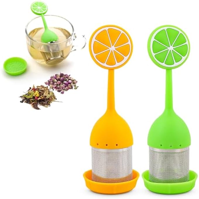 RAYYAN Silicone Tea Infusers For Loose Tea Silicone Tea Steeper Fine Mesh Loose Tea Filter Silicone Lid Tea Cup Filter For Loose Leaf Tea Or Herbal TeaGreen Yellow2 Pack - Image 1