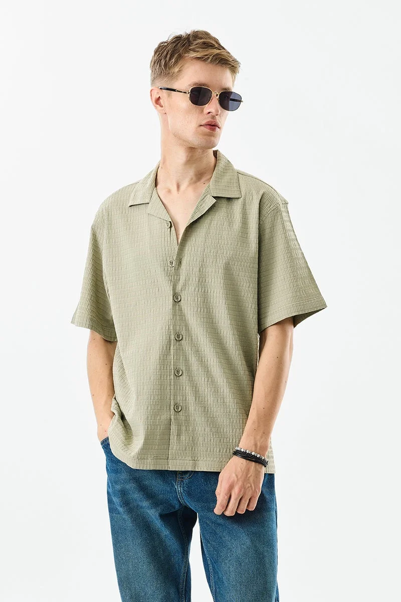 SNITCH Cuban Collar Stretch Textured Box Fit Shirt