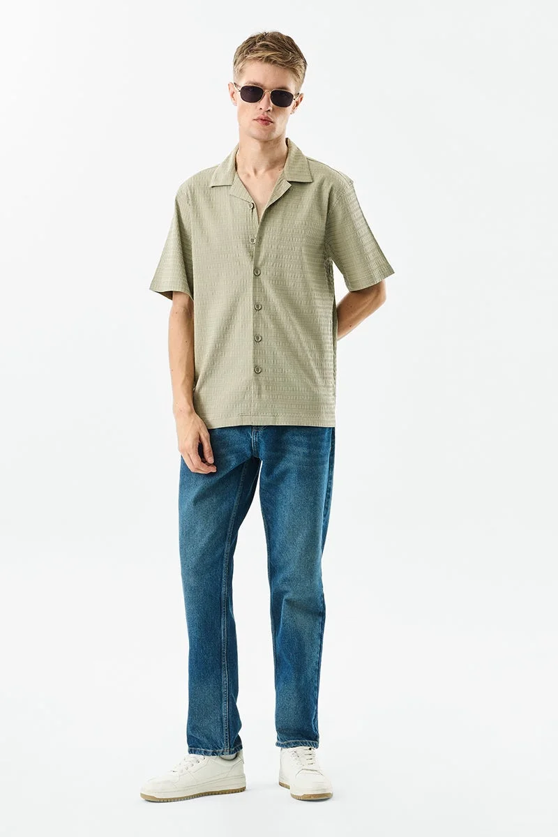 SNITCH Cuban Collar Stretch Textured Box Fit Shirt