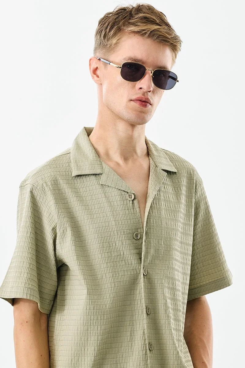 سنيتش قميص بقصة صندوقية بياقة كوبية مطاطي ومزخرف