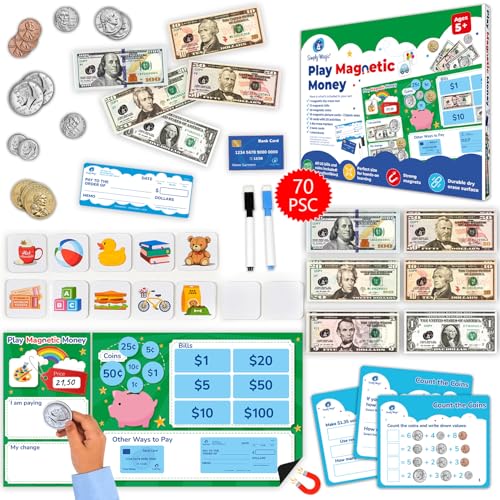 Simply magic 70 PCS Magnetic Money for Classroom Play Money for Teaching Money Manipulatives Activities Pretend Play Money for Kids Money Magnets Learning Coins Bills Toddler Money Games - Image 1