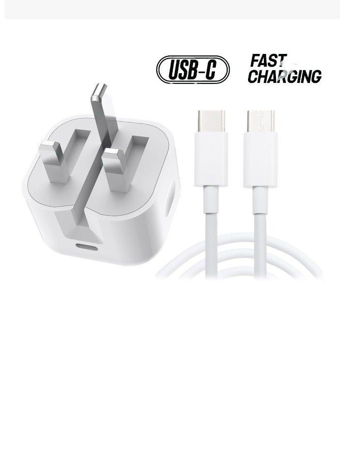 Wall Charger For I Phone 15 Pro Max 20W USB Type - C Power Adapter Charger (USB Type - C to Type - C) USB-C Woven Charge Cable - Image 1