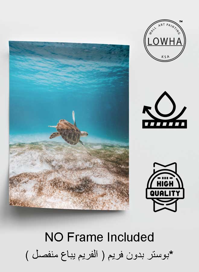 لوحة بوستر ديكور لوحة بدون فريم مع أربع قطع منفصلة من اللاصق ذو الوجهين تصميم صورة سلحفاة أعماق البحار غرفة النوم غرفة المعيشة وديكور المكتب - Image 3