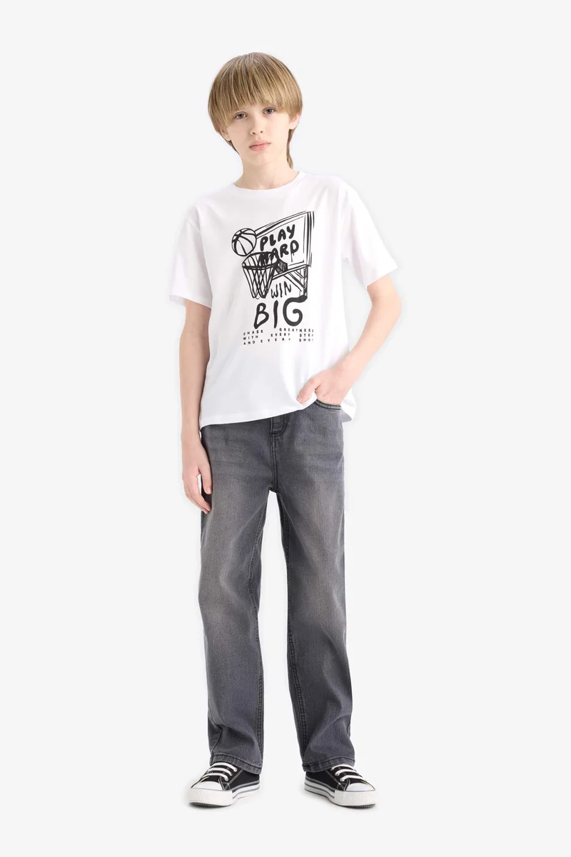 ديفاكتو Boy Crew Neck Printed Short Sleeve T-Shirt