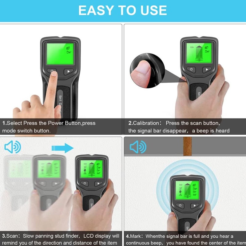 كلاراكو klarako Metal Detector Stud Scanner Stud Finder Stud Sensor Wall Metal Finder Wall Metal Scanner Detector de oro y Plata 5 in 1 Wall Detector Wall Stud Display Screen Electronic - Image 5