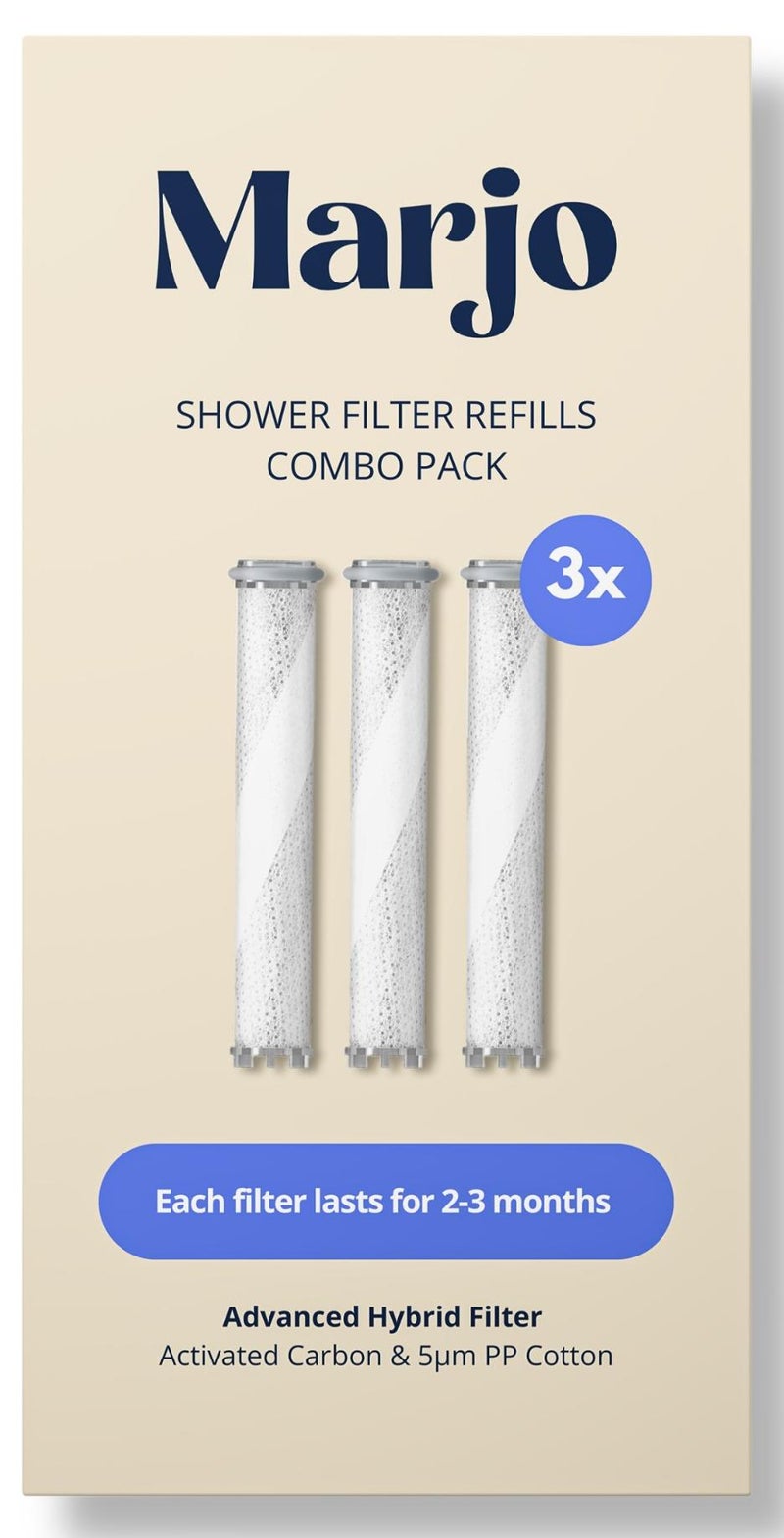 مارجو استبدال فلتر الدش مارجو (عبوة من 3 قطع) - خرطوشة إعادة ملء رأس الدش مارجو | فلتر الضغط العالي الذي تم اختباره معمليًا | الحد من تساقط الشعر والحصول على بشرة أكثر صحة | مرشح دش الاستحمام - Image 1