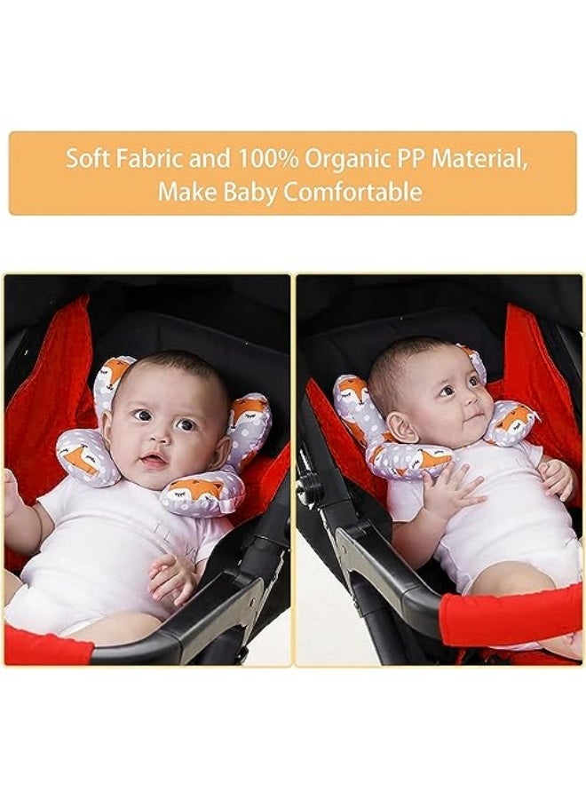 وسادة دعم رأس الأطفال X Spring، وسادة سفر للأطفال، وسادة دعم الرأس والرقبة، وسادة على شكل حرف U، وسادة دعم الرأس والرقبة، وسادة تثبيت رأس الطفل للسفر بالطائرات والسيارات والرحلات الخارجية (ثعلب) - Image 4